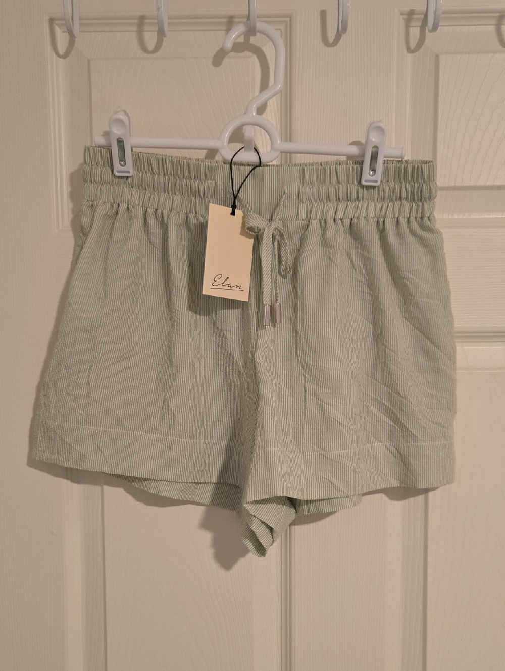 Elan Light Sage Green High-Waist Elastic Drawstring Shorts